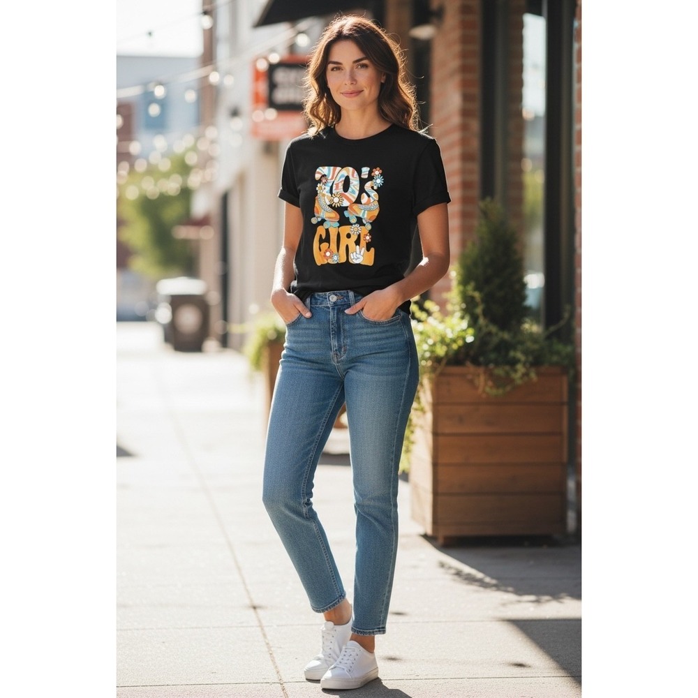 Womens 70s Girl Graphic T‎ Shirt Retro Vintage Inspired Funky Style